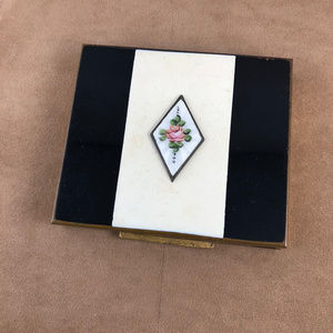 Vintage  Art Deco Sleek Compact Black White Enamel